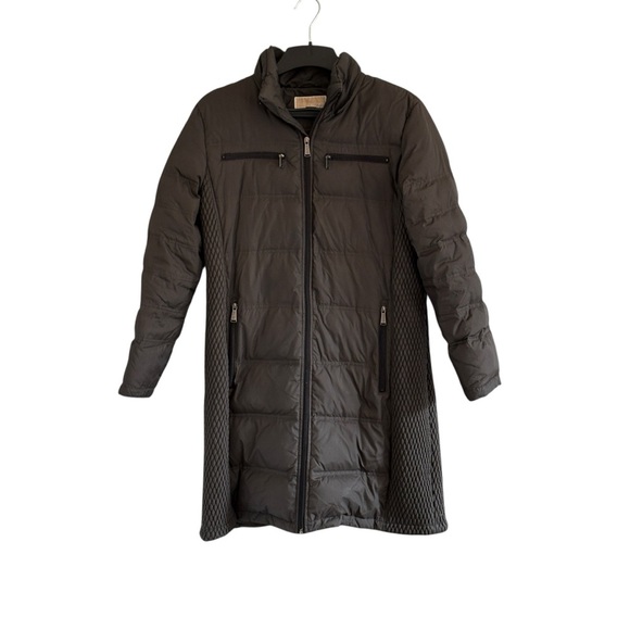 Michael Kors Down Warm Long Coat Parka Puffer Size XL Brown Gray Cozy - Picture 2 of 7